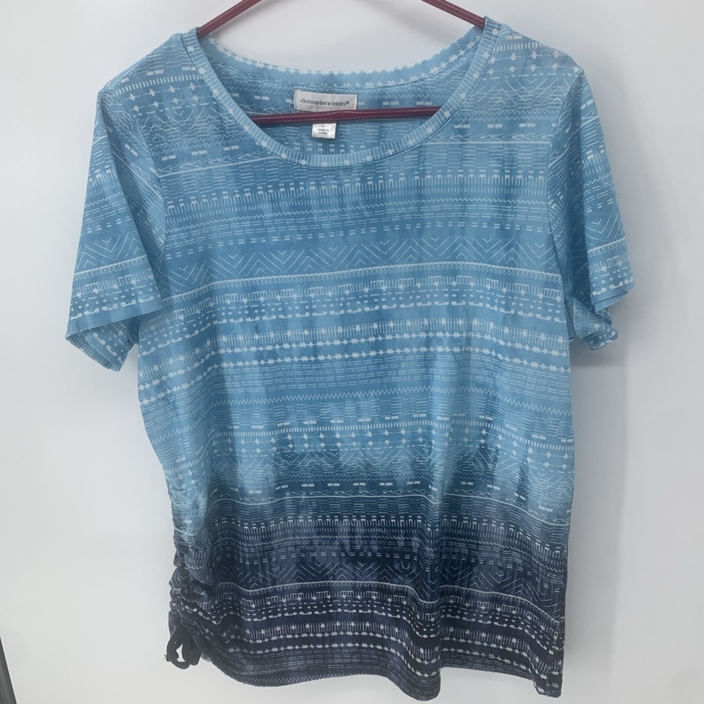 2 Christopher & Banks Woman's Large Short Sleeve Shirt Tops lot Blue Prints - Picture 8 of 12